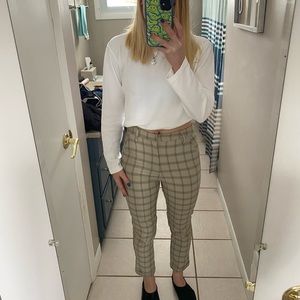 Plaid pants, size S, tan with brown and blue, clasp